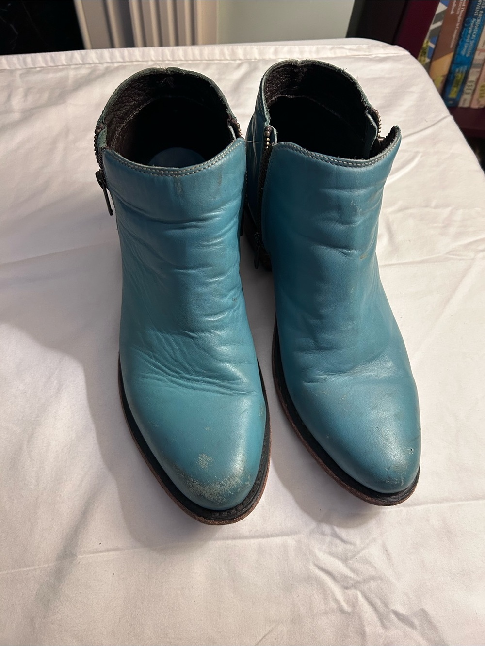 LIBERTY Black Teal Leather Ankle Booties